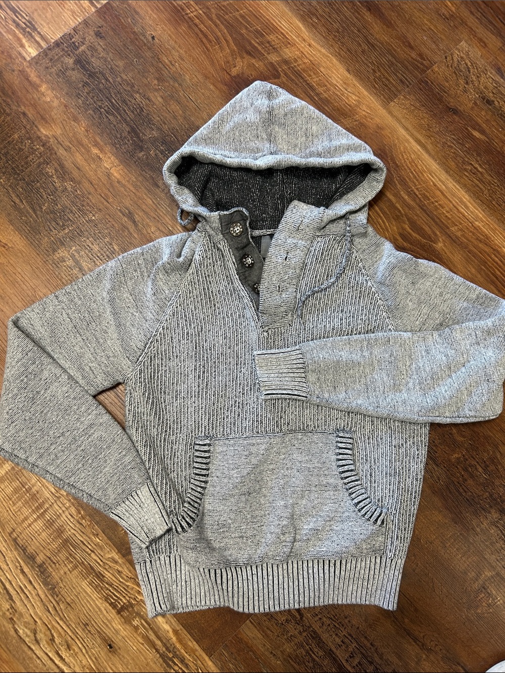 BKE Men's Gray Hooded Button-Up Knit Sweater
